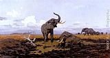 Wilhelm Kuhnert In The Twilight, Elephants painting